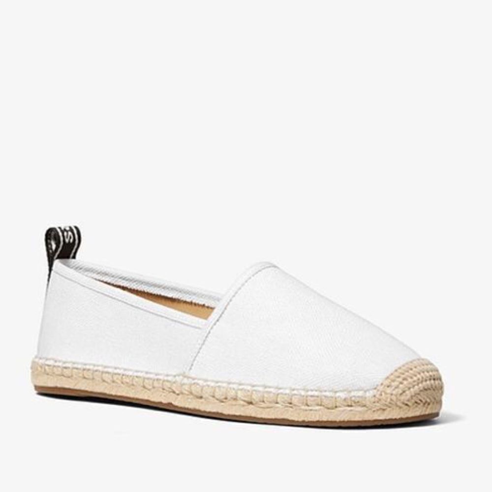 Michael Kors White Mathilde Canvas Espadrille Flat Shoes Size 9.5 New